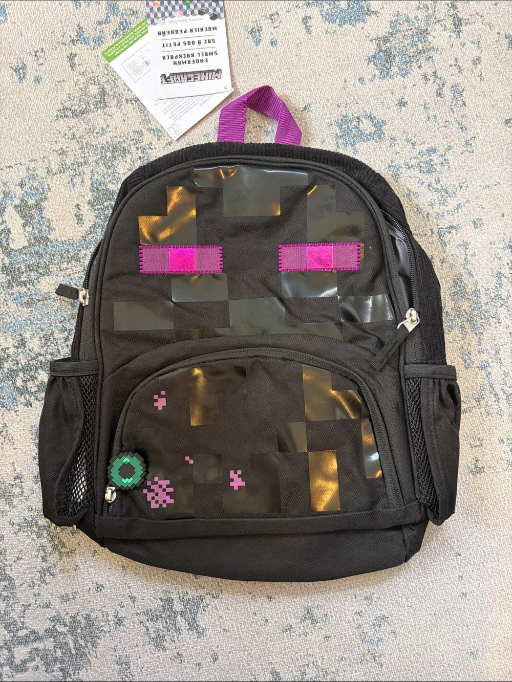 Pottery Barn Kids Black Backpack with Bright Pink Pixel Accents